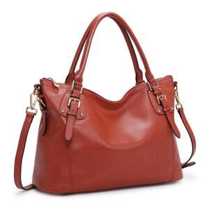 Kattee Leather Handbag Tote Shoulder Bag Satchel Designer Purse Rust Red NWOT